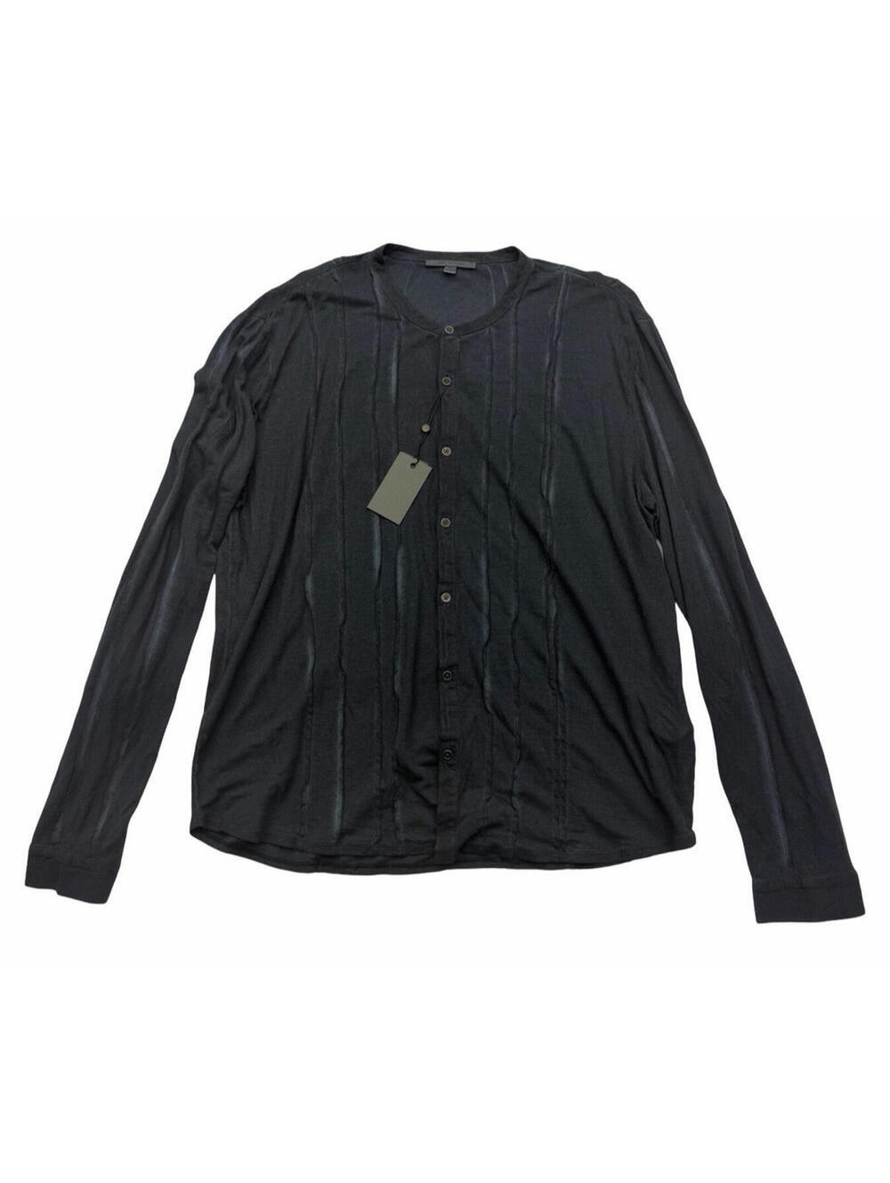 John Varvatos Dyckman Button Band Collar Long Sleeve Shirt Blue Size XL